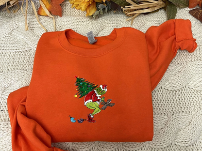 Grinch Christmas Tree Embroidered Shirt