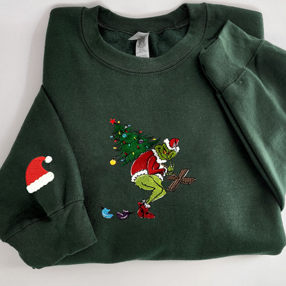 Grinch Christmas Tree Embroidered Shirt