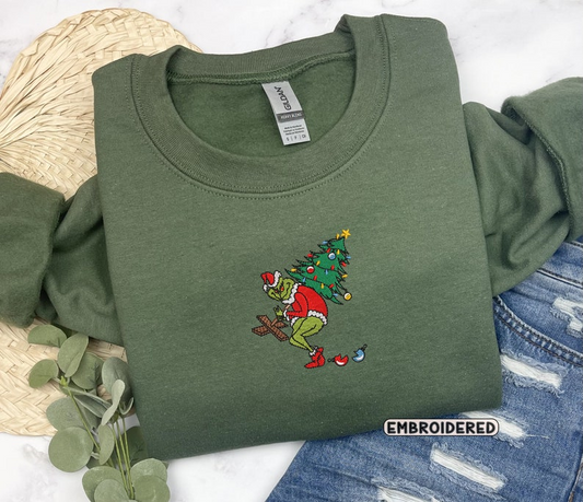 Christmas Grinch Tree Embroidered Shirt