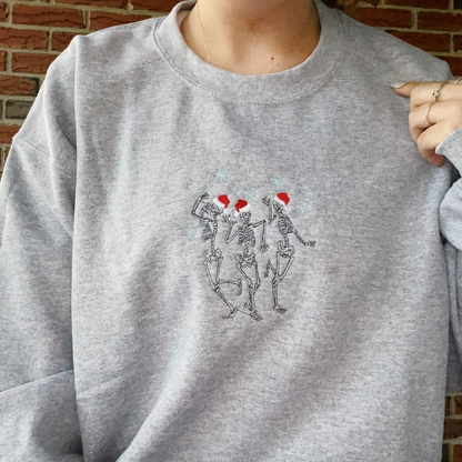 Dancing Skeleton Santa Hat Embroidered Sweatshirt