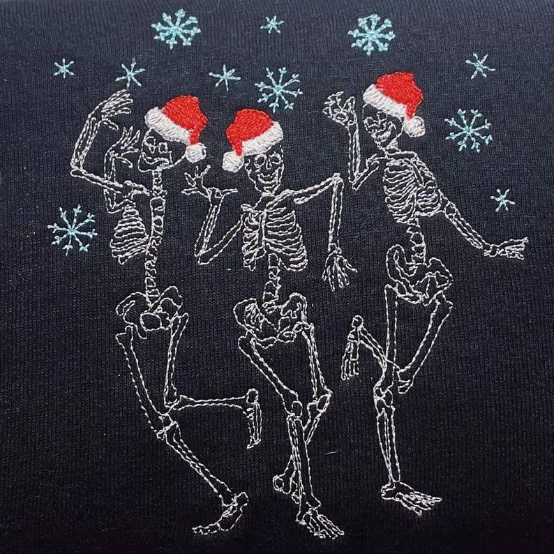 Dancing Skeleton Santa Hat Embroidered Sweatshirt