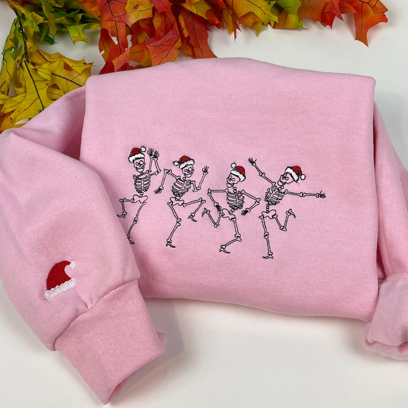 Dancing Skeleton Christmas Embroidered Sweatshirt