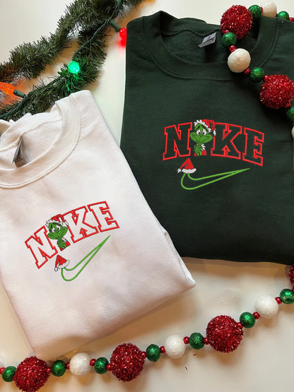 Embroidered Grinch Christmas Sweatshirt