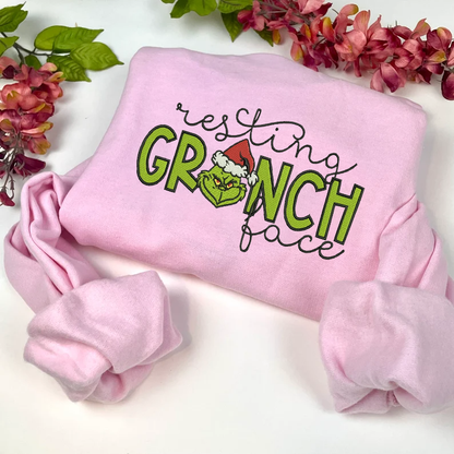 Resting Grinch Face Embroidered Sweatshirt