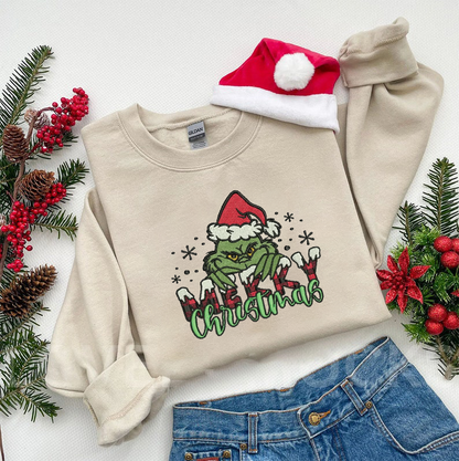 Grinch Merry Christmas Embroidered Sweatshirt