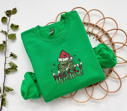 Grinch Merry Christmas Embroidered Sweatshirt