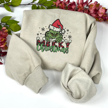 Grinch Merry Christmas Embroidered Sweatshirt