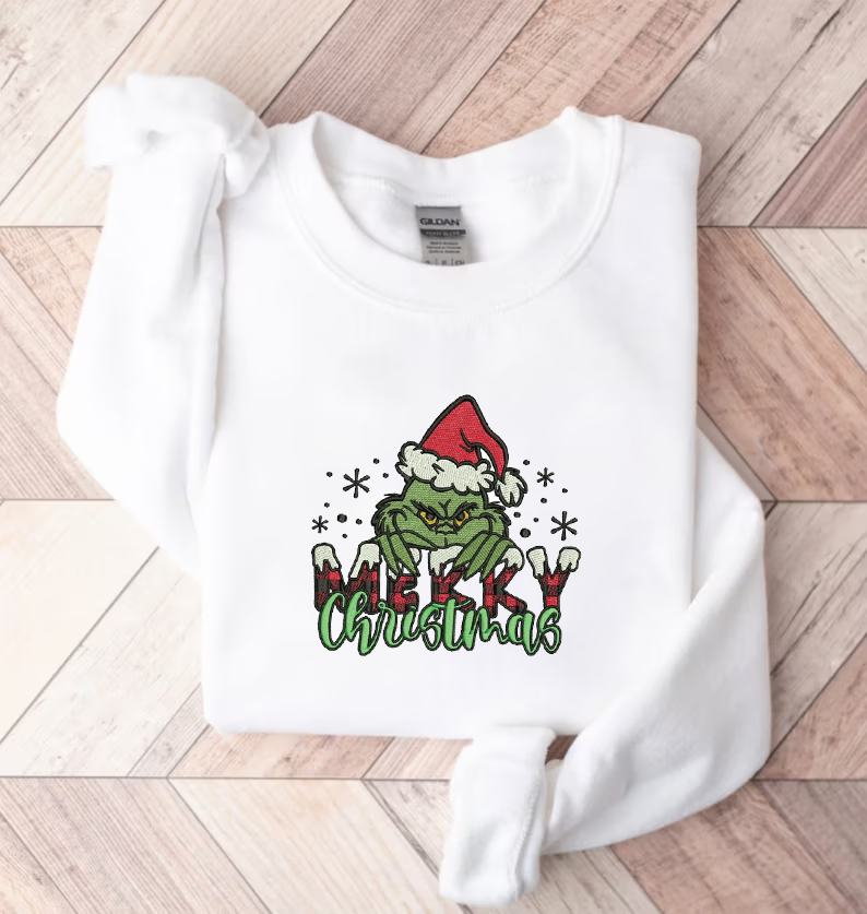 Grinch Merry Christmas Embroidered Sweatshirt