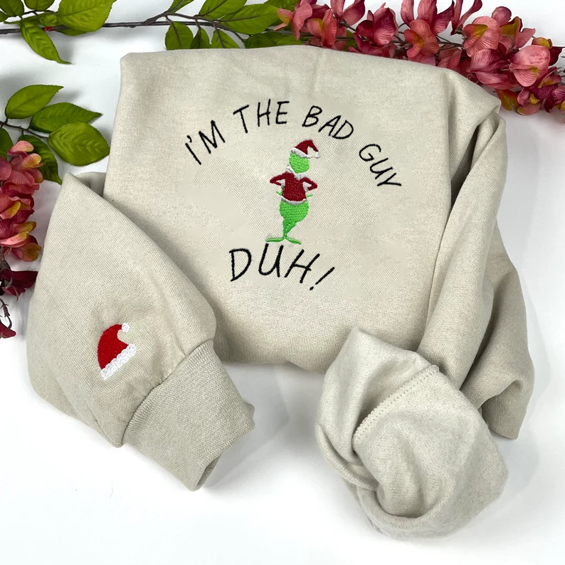 Grinch Merry Xmas Embroidered Sweatshirt