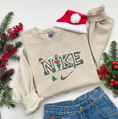 Grinch Snow Christmas Embroidered Sweatshirt