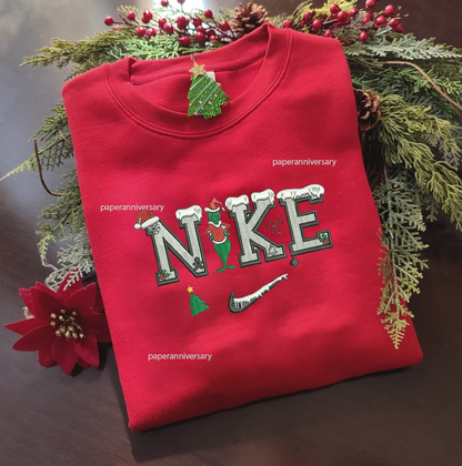 Grinch Snow Christmas Embroidered Sweatshirt