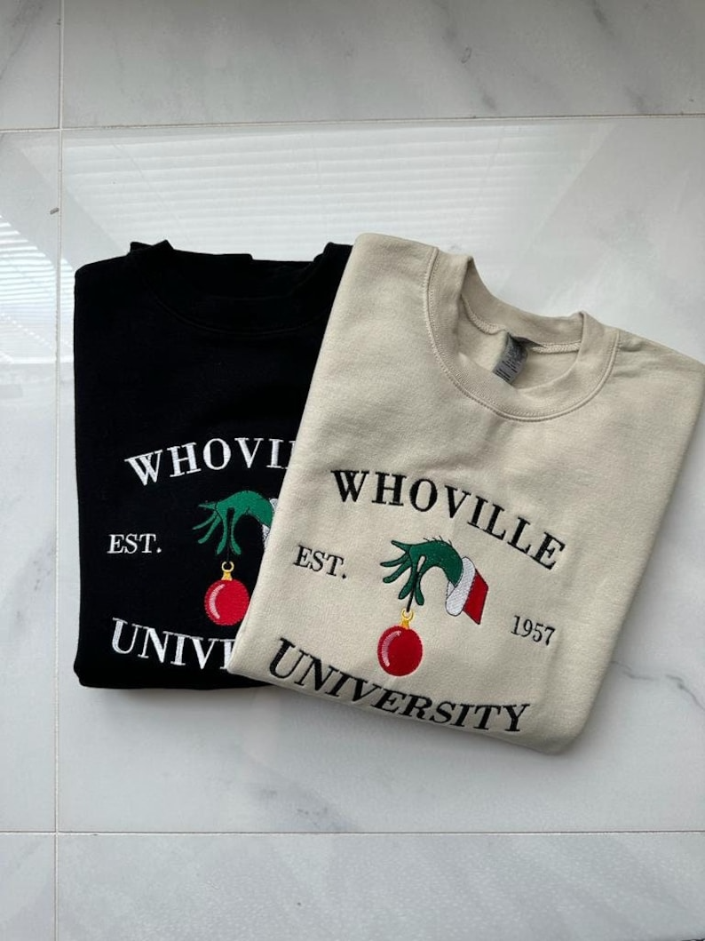 Grinch Christmas Whoville University Embroidered Sweatshirt