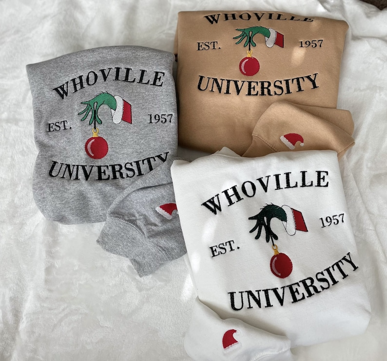 Grinch Christmas Whoville University Embroidered Sweatshirt