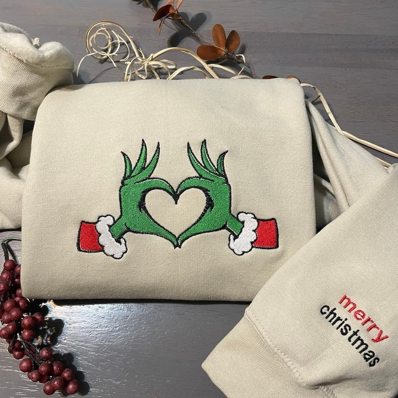 Grinch Heart Hands Embroidered Shirt