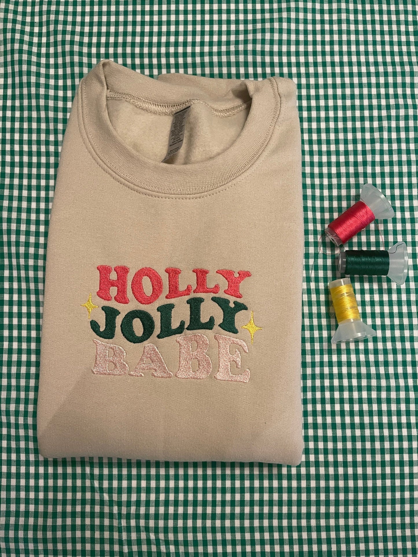 Holly Jolly Babe Embroidered Crewneck with custom coloured jumper